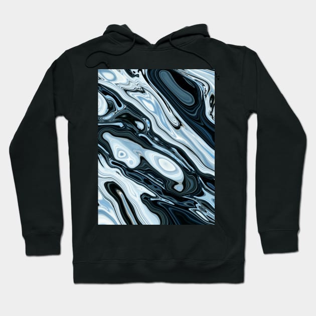 Liquid Marble Cool Blue and Black Hoodie by Anna